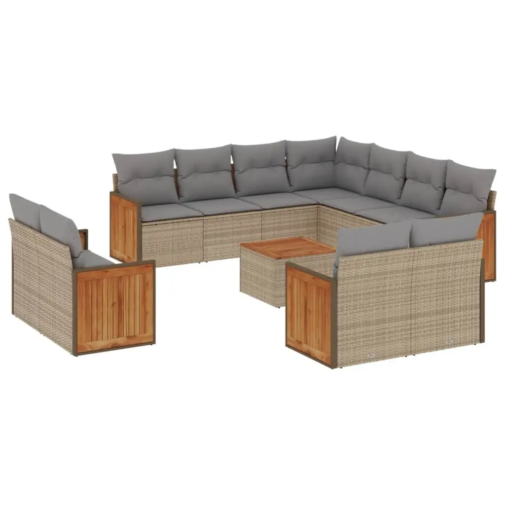 Beige Poly Rattan 12 Piece Modular Garden Sofa Set