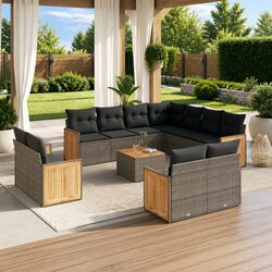 Premium 12 Piece Grey Poly Rattan Garden Sofa Set