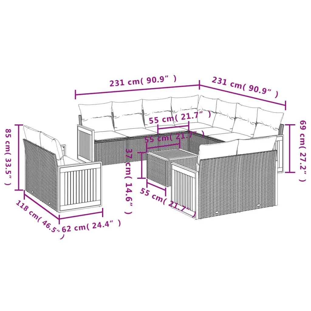 12 Piece Grey Poly Rattan Garden Sofa Set