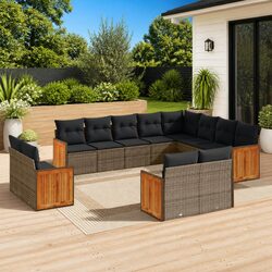 Durable 12 Piece Grey Poly Rattan Garden Sofa Set