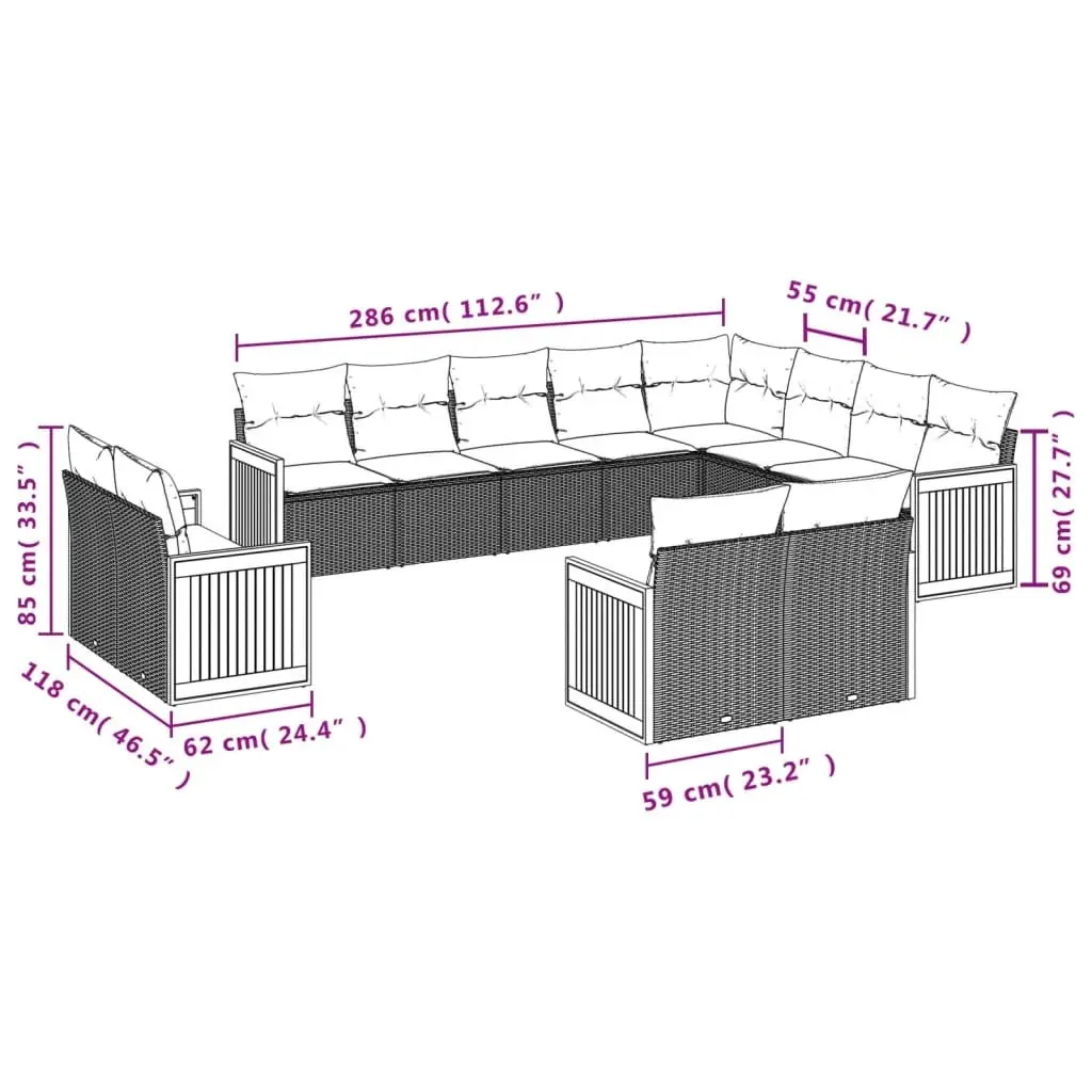 12 Piece Grey Poly Rattan Garden Sofa Set
