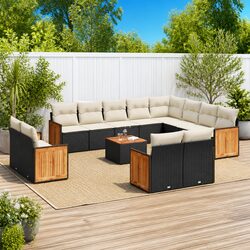 High-Quality Garden Sofa Set 13 Piece Black Poly Rattan