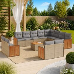 Durable 13-Piece Beige Garden Sofa Set with Cushions