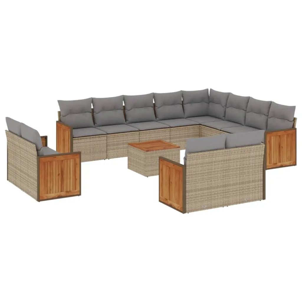 Garden Sofa Set Poly Rattan 13 Piece Outdoor Furniture Beige with Cushions