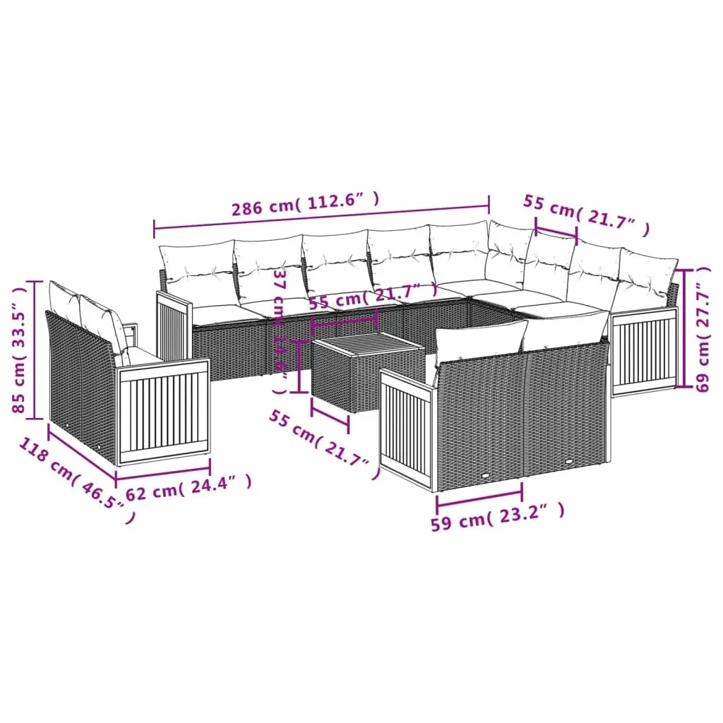 13 Piece Grey Poly Rattan Garden Sofa Set