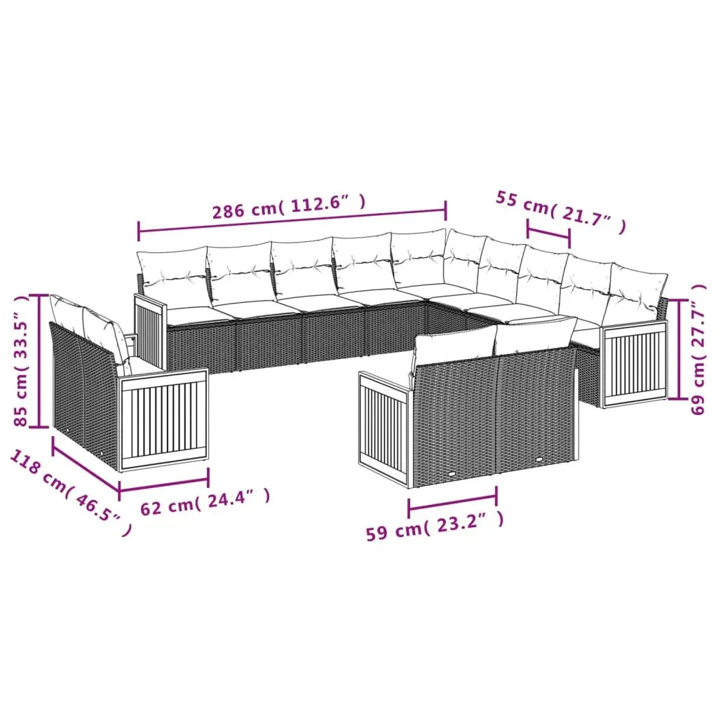 Garden Sofa Set 13 Piece Outdoor Furniture Black Poly Rattan Modular Patio