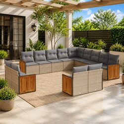 Premium 13 Piece Beige Outdoor Garden Sofa Set