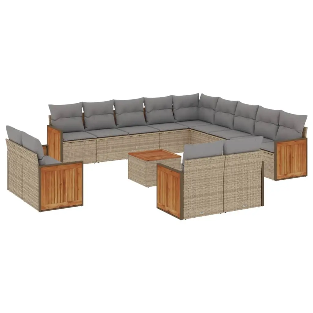 Beige 14 Piece Modular Garden Sofa Set for Outdoor Use