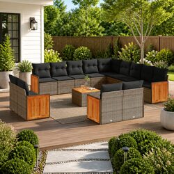 14 Piece Grey Poly Rattan Garden Sofa Set for Outdoor Use