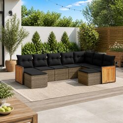9-Piece Grey Garden Sofa Set with Cushions for Outdoors