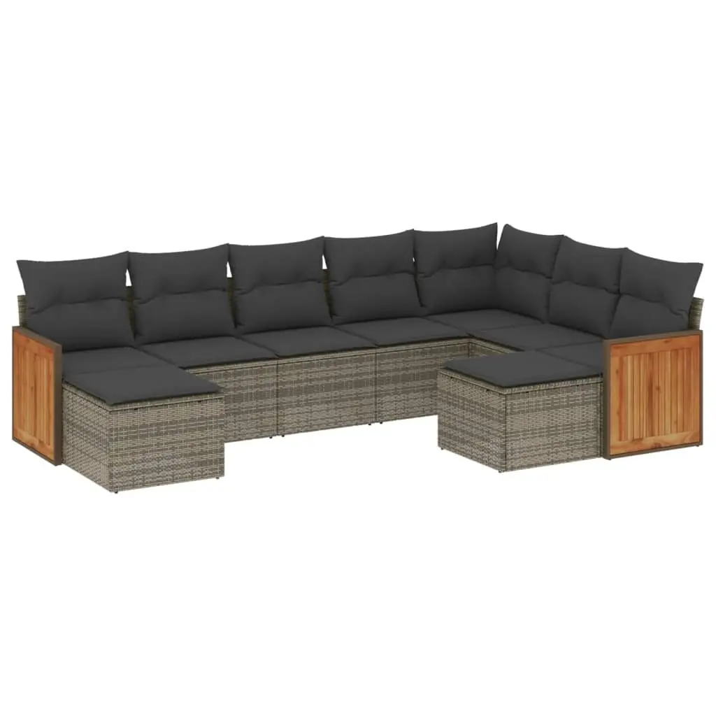Garden Sofa Set PE Rattan 9 Piece Outdoor Furniture Modular Grey with Cushions