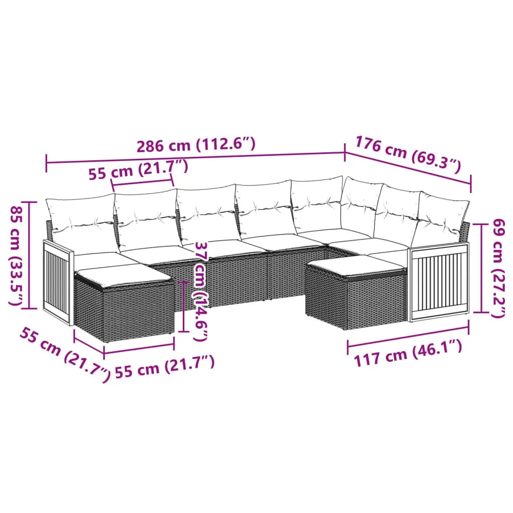 Garden Sofa Set PE Rattan 9 Piece Outdoor Furniture Modular Grey with Cushions