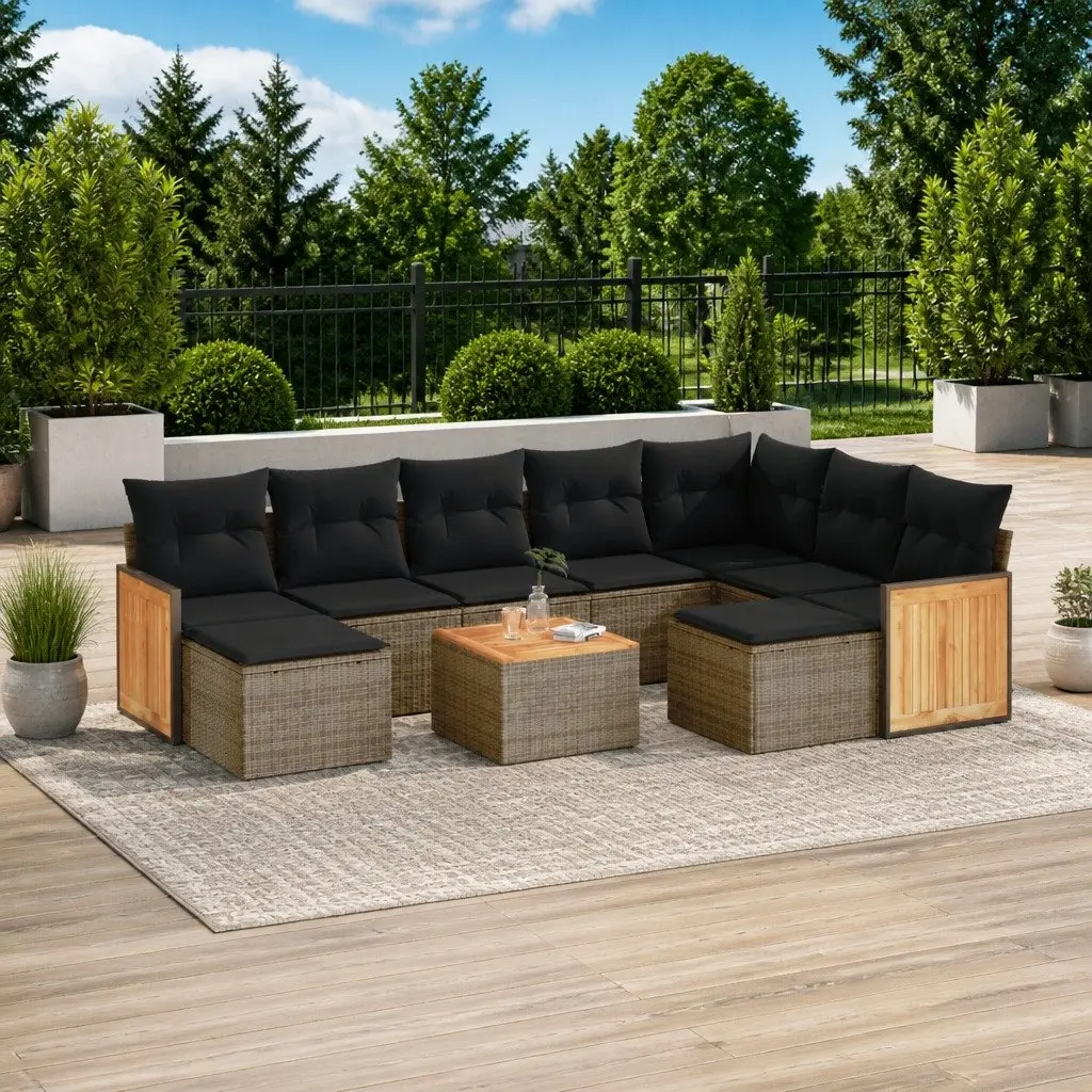 Garden Sofa Set PE Rattan 10 Piece Outdoor Furniture Grey with Cushions