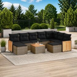 Durable 10-Piece Garden Sofa Set in Grey Poly Rattan