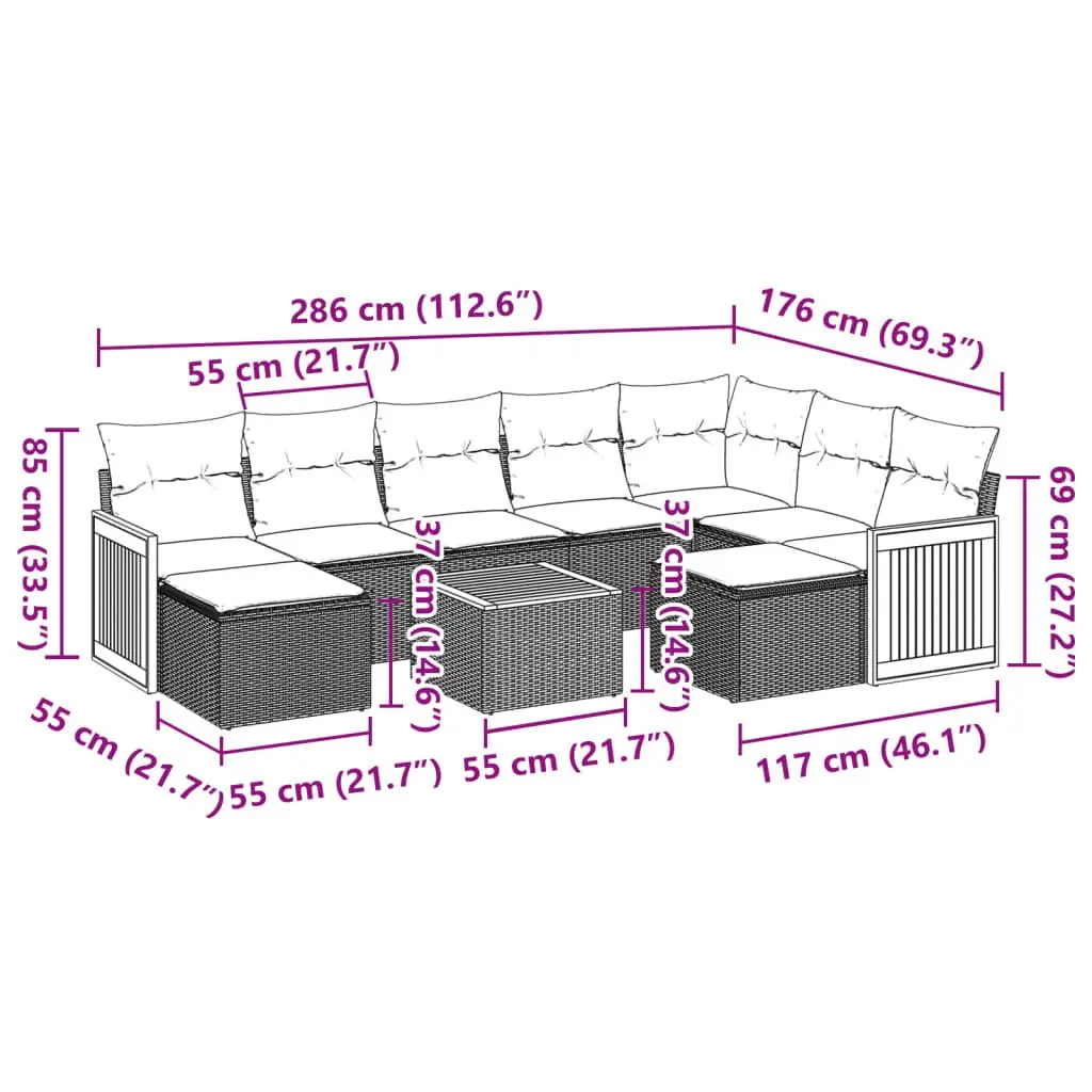 Garden Sofa Set PE Rattan 10 Piece Outdoor Furniture Grey with Cushions