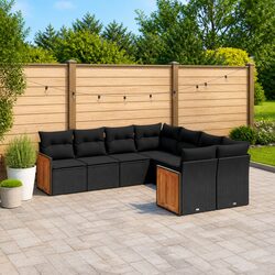 8 Piece Black Poly Rattan Garden Sofa Set with Cushions