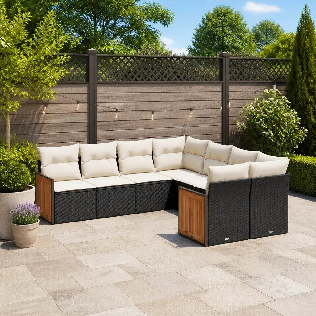 Garden Sofa Set PE Rattan 8 Piece Modular Black with Cushions