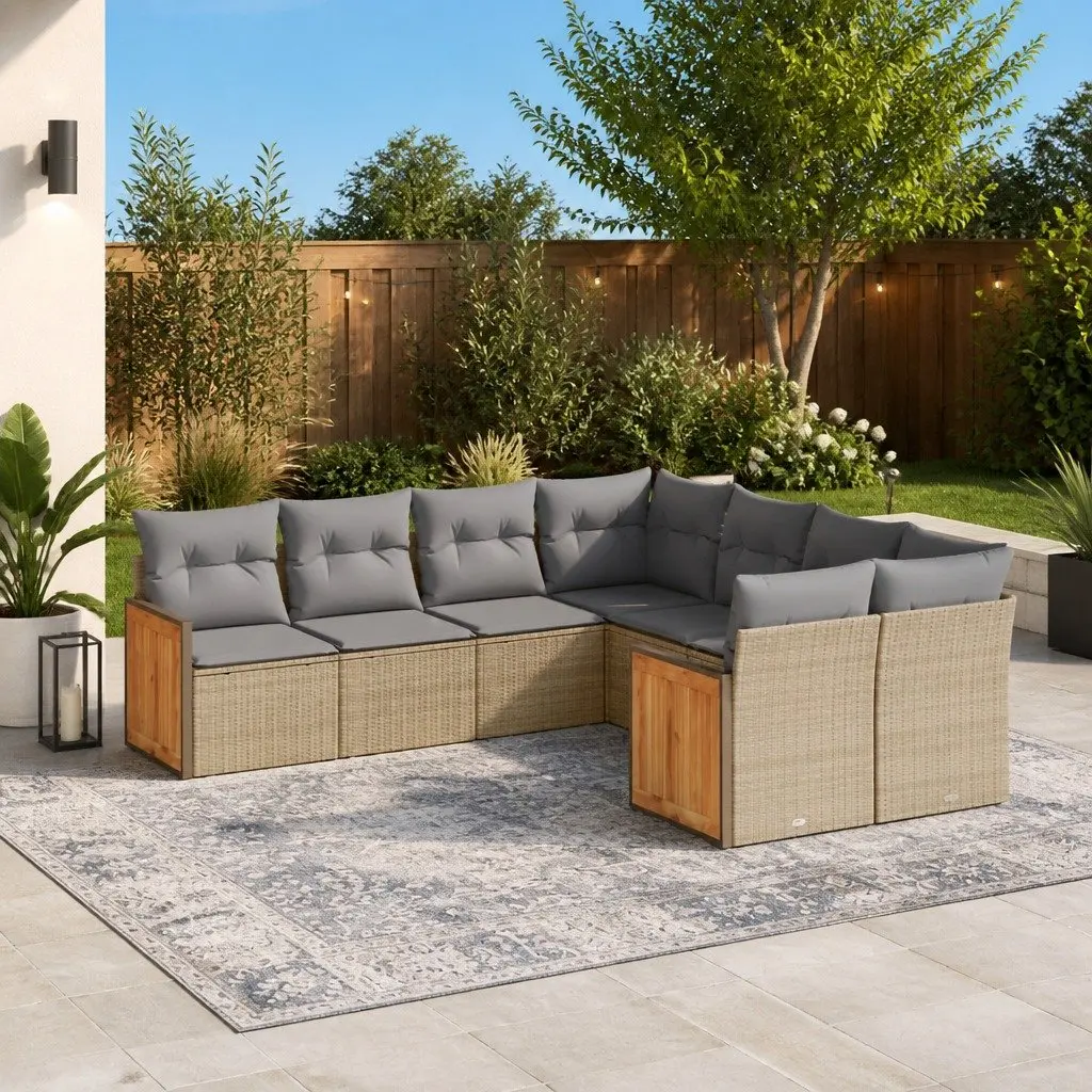 Garden Sofa Set PE Rattan 8 Piece Modular Outdoor Furniture Beige