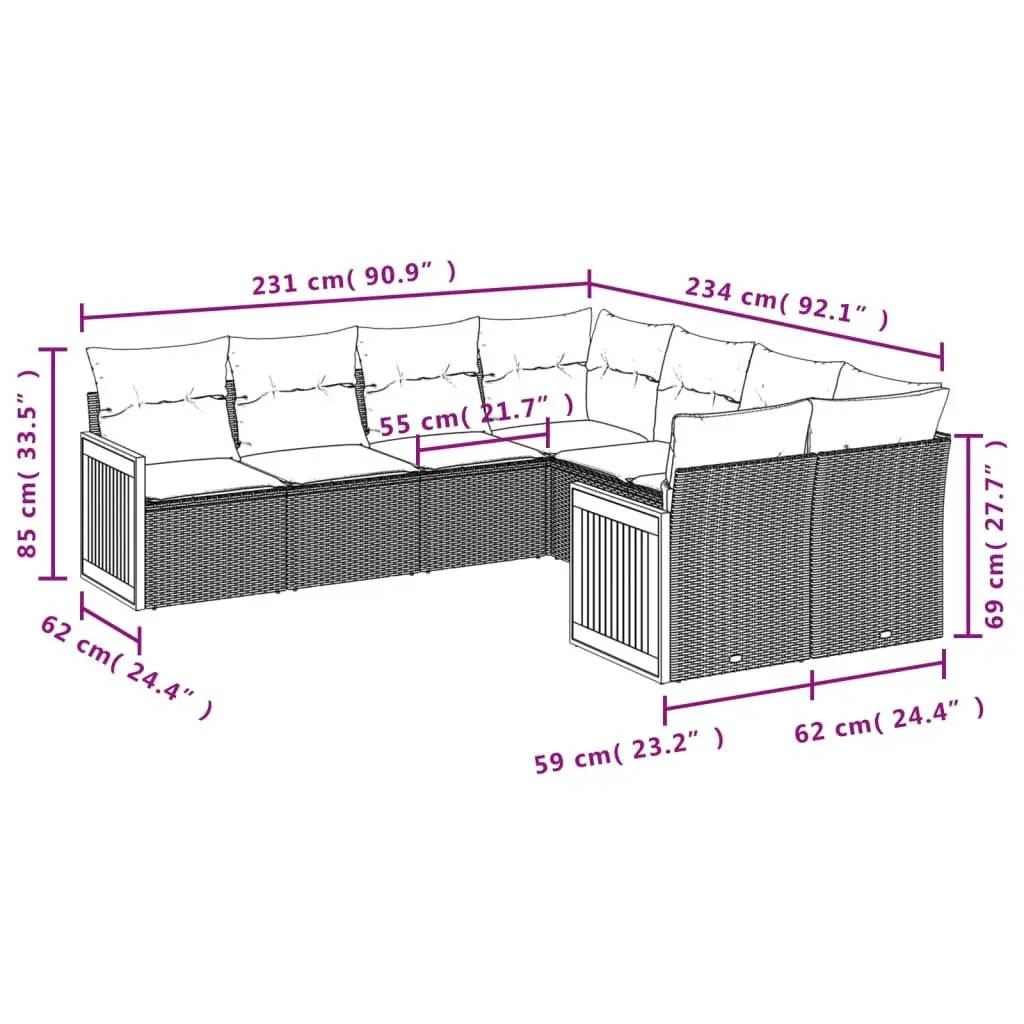Garden Sofa Set PE Rattan 8 Piece Modular Outdoor Furniture Beige