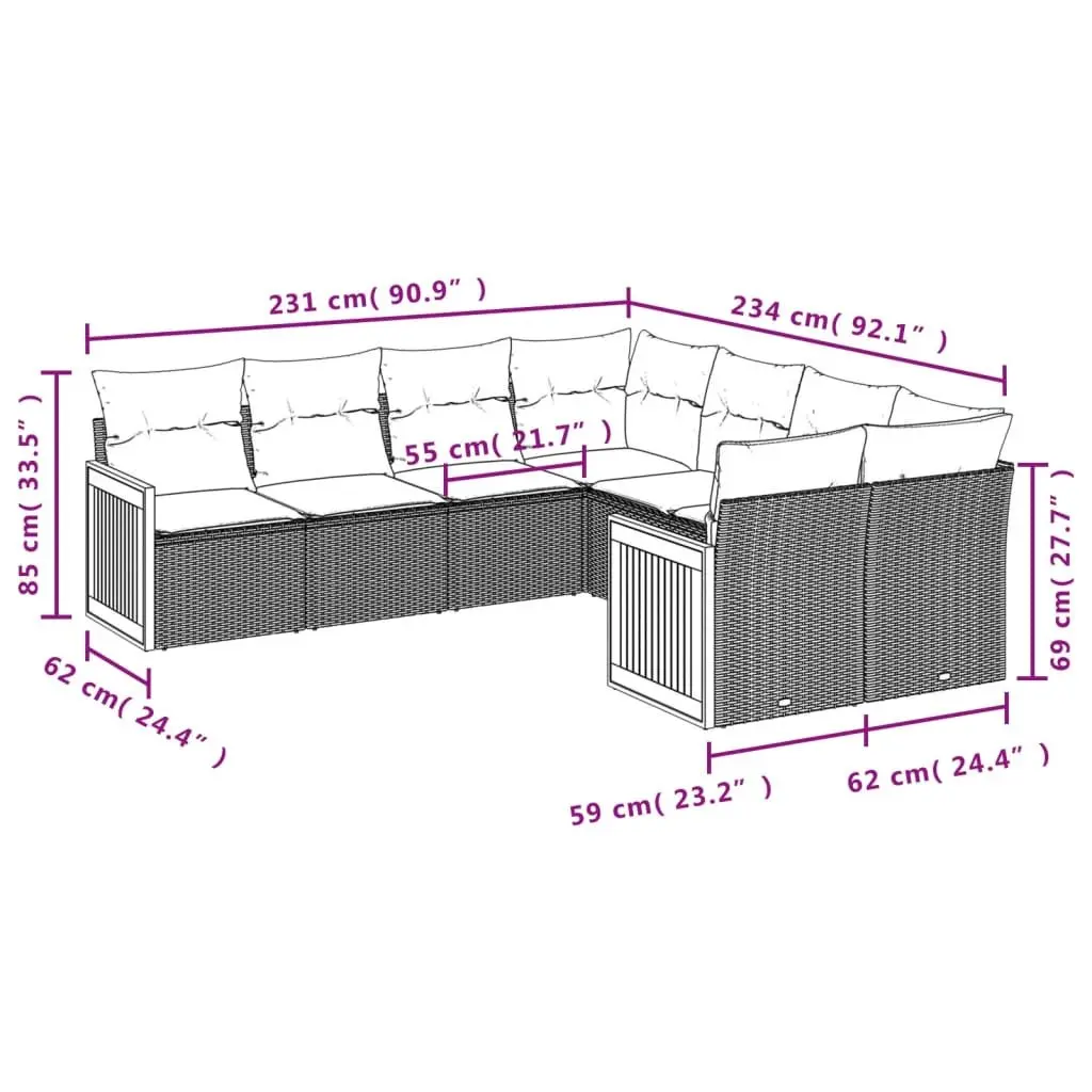 Garden Sofa Set PE Rattan 8 Piece Modular Grey