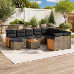 Durable 11-Piece Grey Garden Sofa Set with Cushions