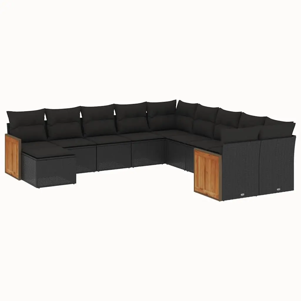 Garden Sofa Set PE Rattan 11 Piece Black Modular Outdoor Patio Furniture with Cushions