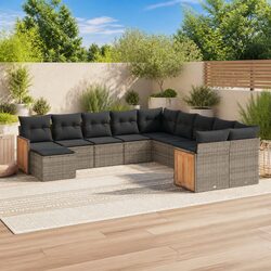 Durable 11 Piece Grey Poly Rattan Garden Sofa Set