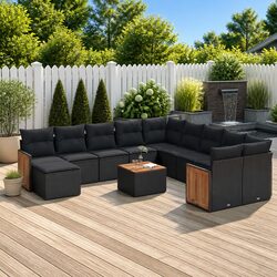12-Piece Modular Garden Sofa Set with Cushions - Black