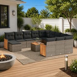 Stylish 13-Piece Grey Poly Rattan Outdoor Sofa Set