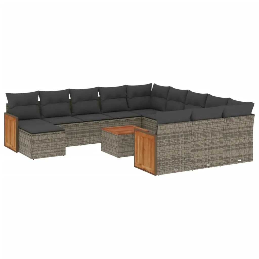 13-Piece Grey Poly Rattan Outdoor Sofa Set