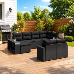 10-Piece Modular Black Poly Rattan Garden Sofa Set