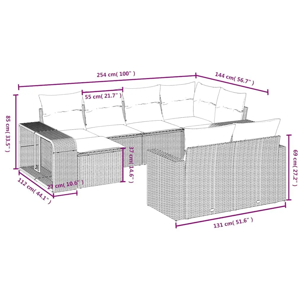 Garden Sofa Set PE Rattan 10 Piece Outdoor Furniture Modular Black
