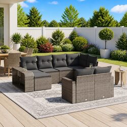 Premium 10-Piece Grey Poly Rattan Outdoor Sofa Set