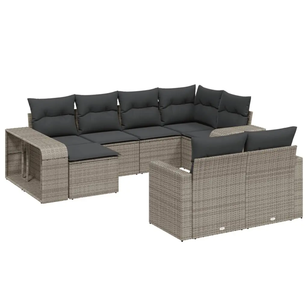 10-Piece Grey Poly Rattan Outdoor Sofa Set