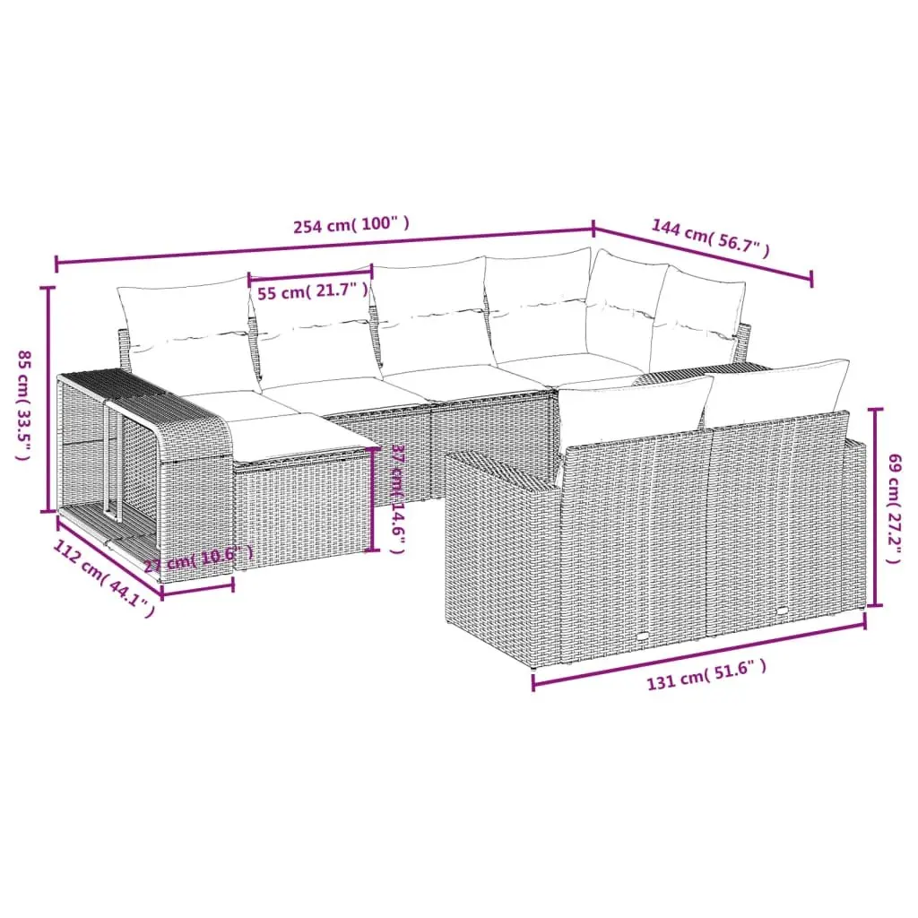 10-Piece Grey Poly Rattan Outdoor Sofa Set