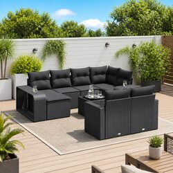Premium 11-Piece Black Poly Rattan Garden Sofa Set
