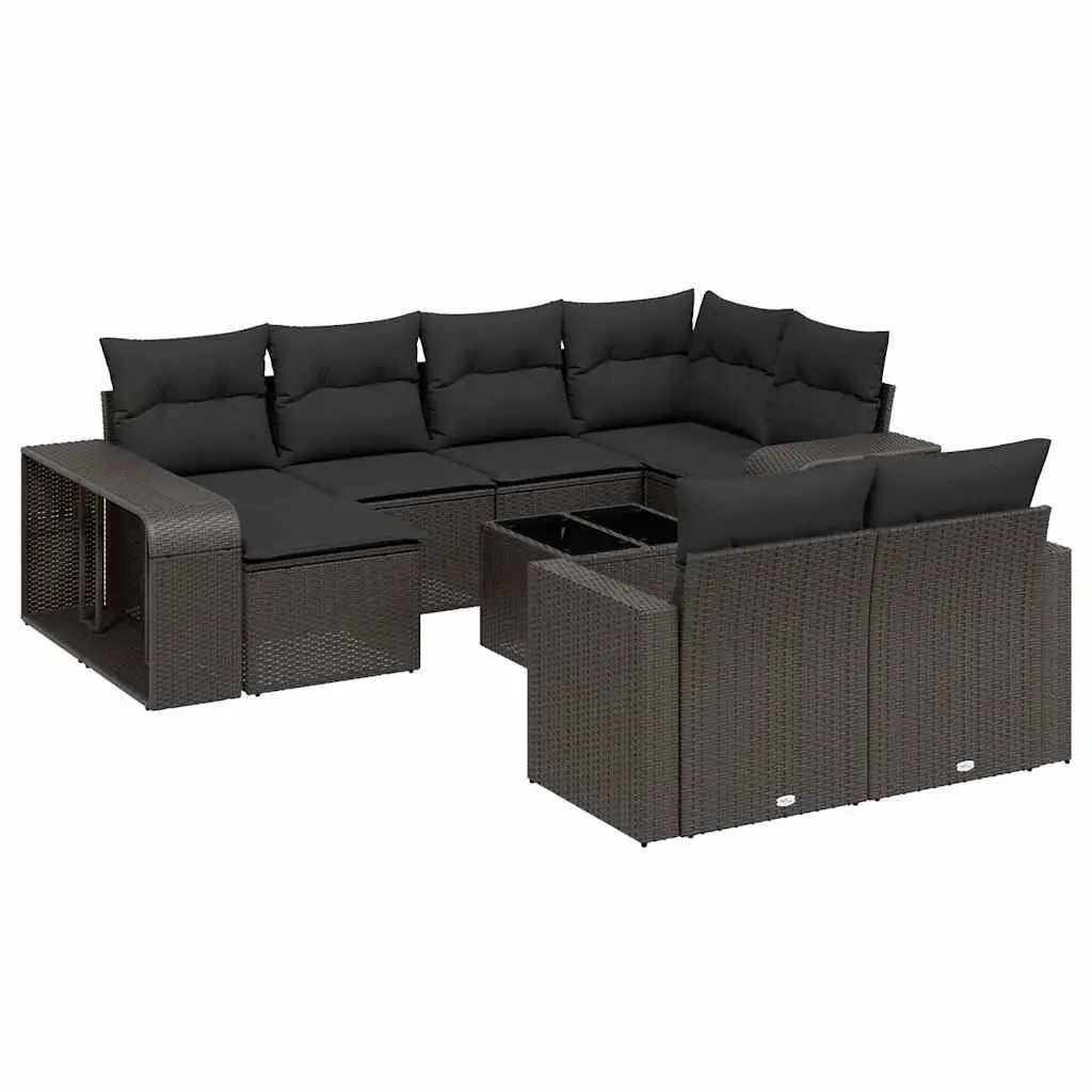 11-Piece Black Poly Rattan Garden Sofa Set