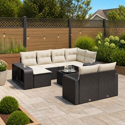 Durable 11 Piece Black Poly Rattan Outdoor Sofa Set