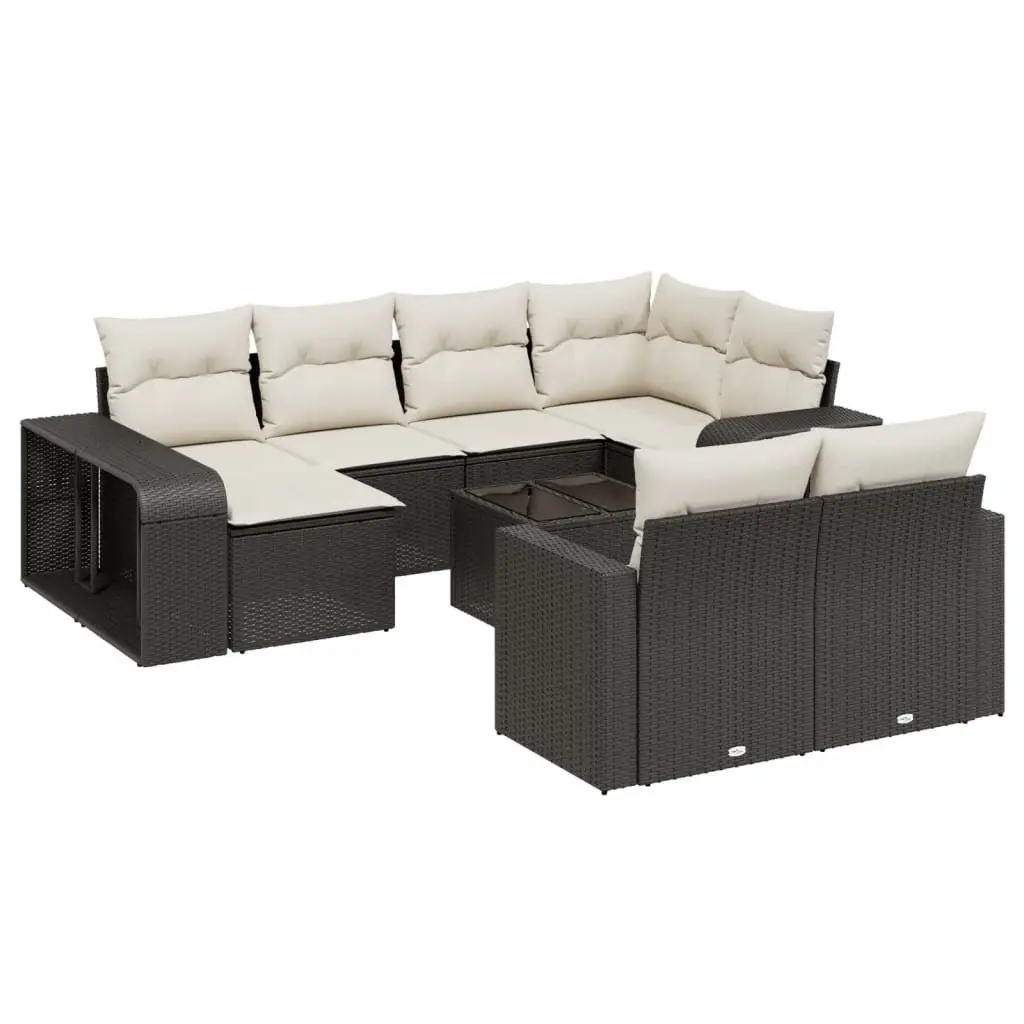 11 Piece Black Poly Rattan Outdoor Sofa Set