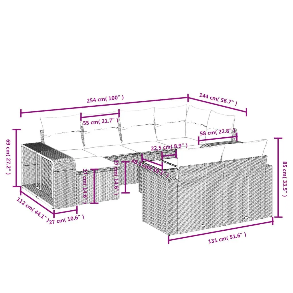 Garden Sofa Set PE Poly Rattan 11 Piece Grey Outdoor Furniture