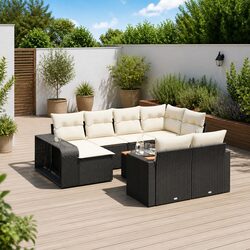 Durable 11 Piece Black Outdoor Garden Sofa Set with Cushions