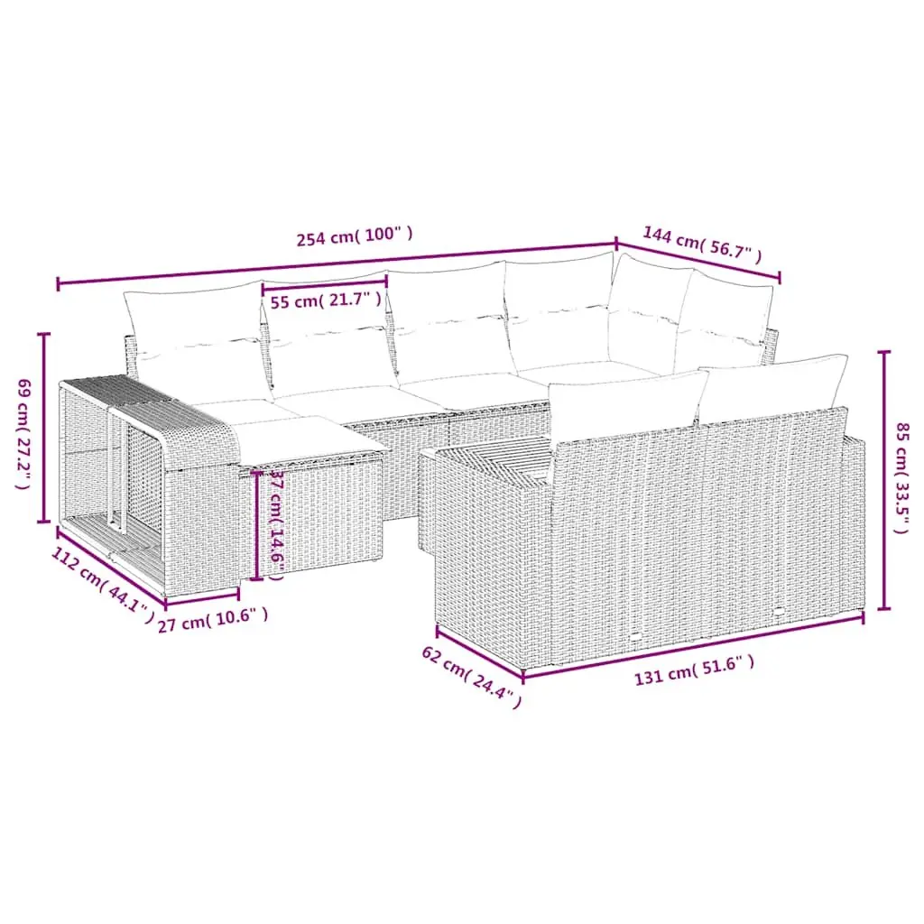 Garden Sofa Set PE Rattan 11 Piece Outdoor Furniture Patio Lounge Grey