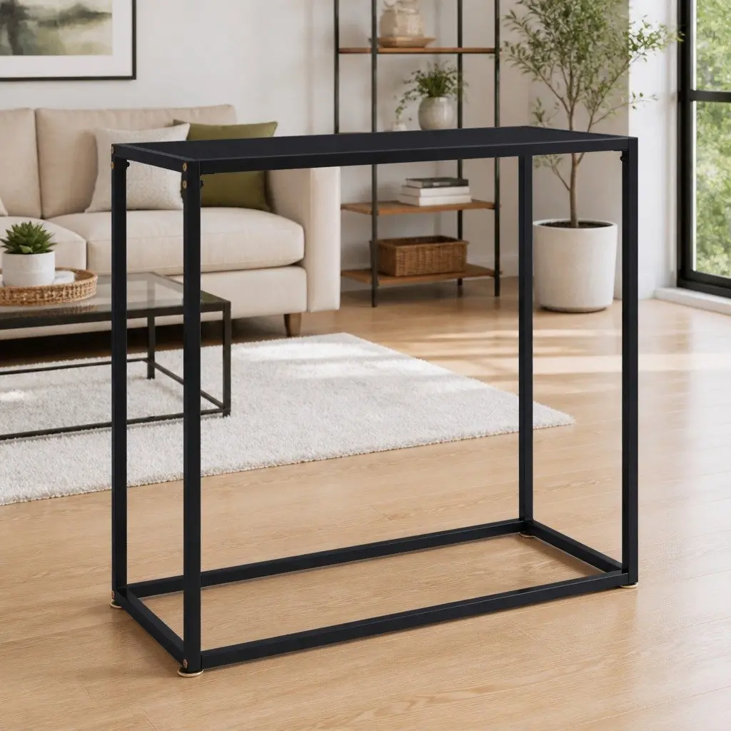 Black Console Table with Tempered Glass Top