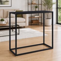 Modern Black Console Table with Tempered Glass Top