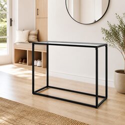 Modern Console Table with Tempered Glass and Steel Frame