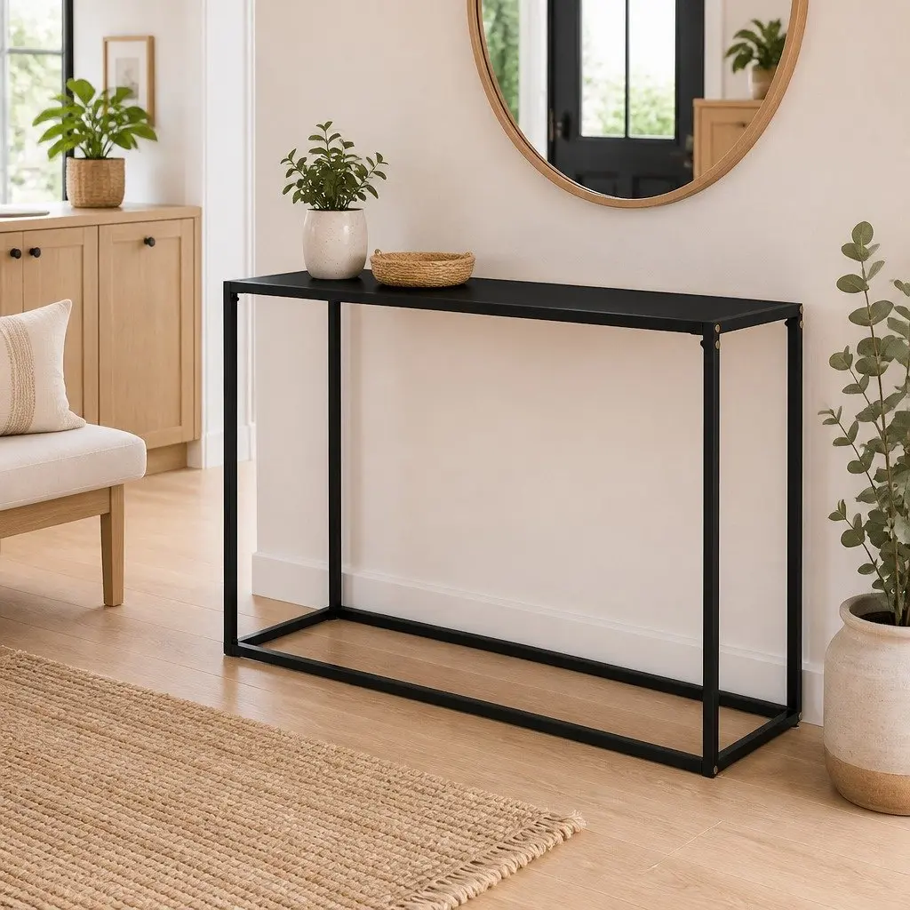 Black Console Table with Tempered Glass Top
