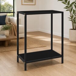 Console Table Black Tempered Glass Steel Frame Side End Table Storage Shelf