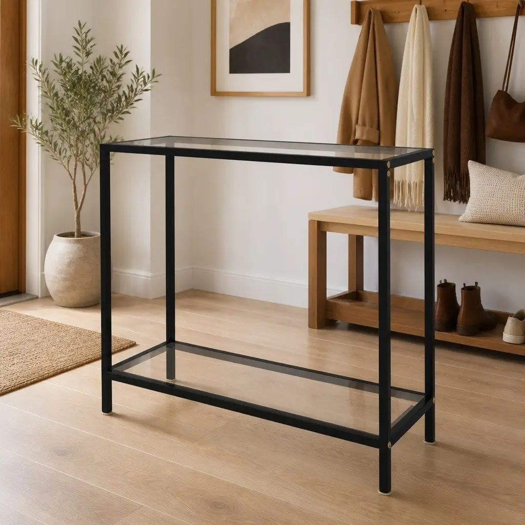Console Table with Durable Tempered Glass Surface