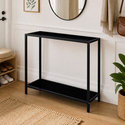 Black Tempered Glass Console Table with Shelf