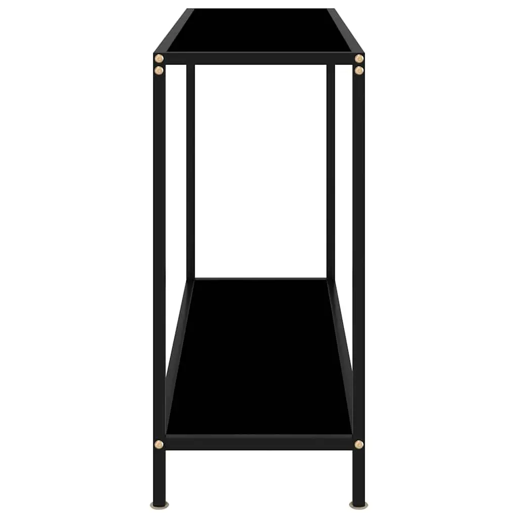 Black Tempered Glass Console Table with Shelf